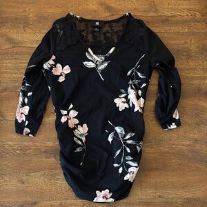 Iz Byer Black Blouse with Pink Floral Design